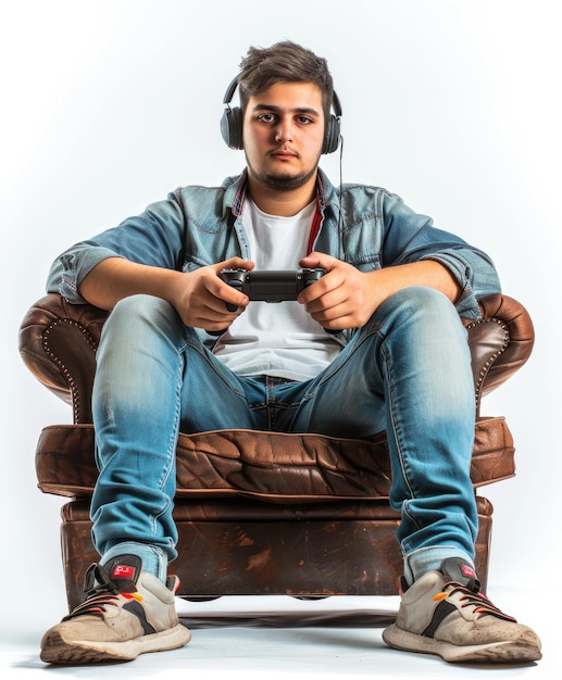 Photo man sitting playing video game