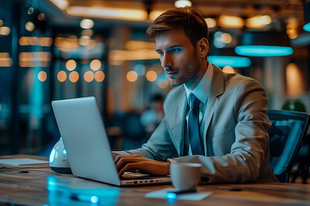 A man sitting at a table with a laptop