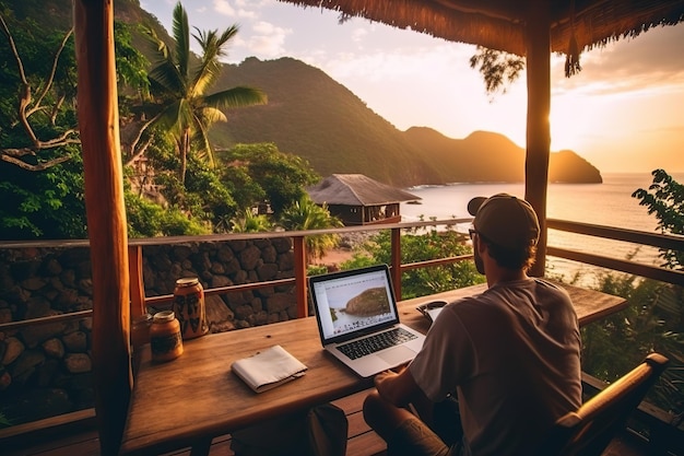 a man sitting at a table with a laptop