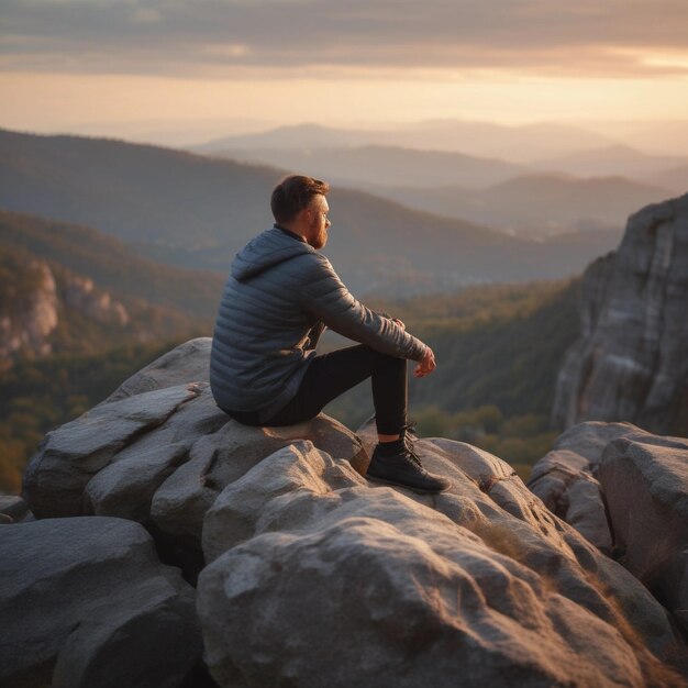 A man sitting on top of a rocky