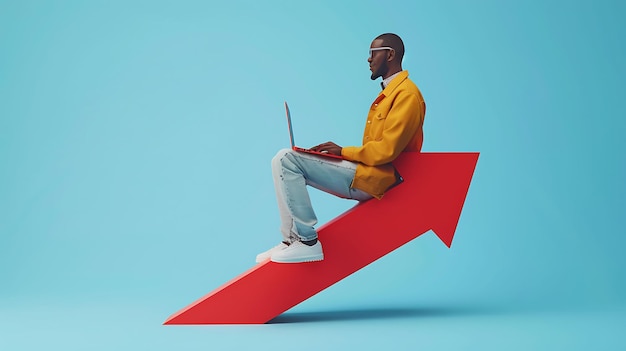 Man Sitting on Upward Arrow Success and Growth Concept