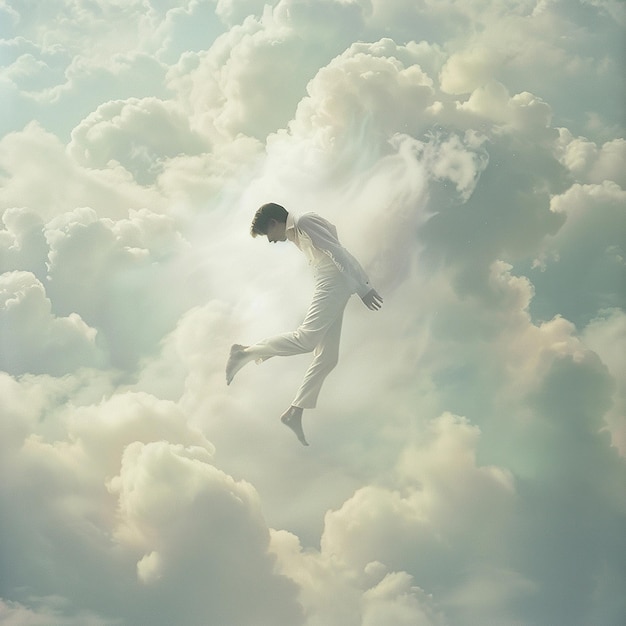 Photo a man in the sky with clouds and a man in the air