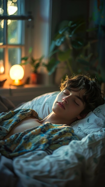 a man sleeping in bed with a blanket on his head