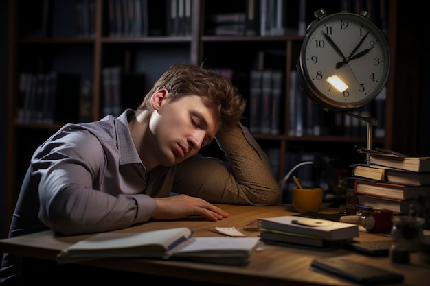 man sleeping on the desk in the office overwork and stress