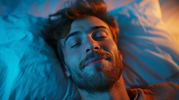 A man sleeping at night with happy expression world sleep day