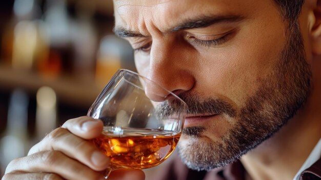 Photo man smelling whiskey