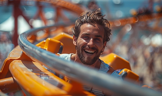 Photo a man smiles in a yellow car that has the word quot on it