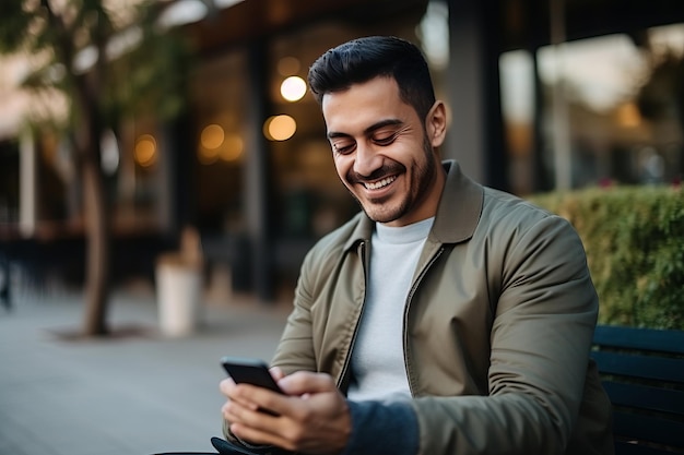 Man smiling and using mobile for online payment