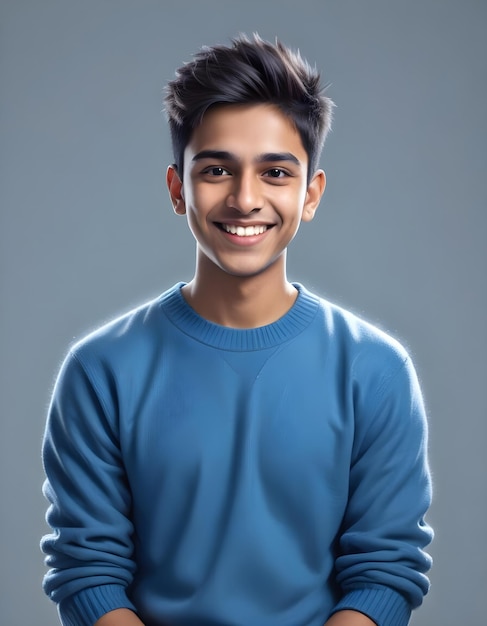 a man smiling with a blue sweater on