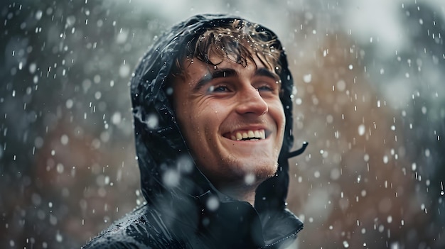 a man in the snow with a smile