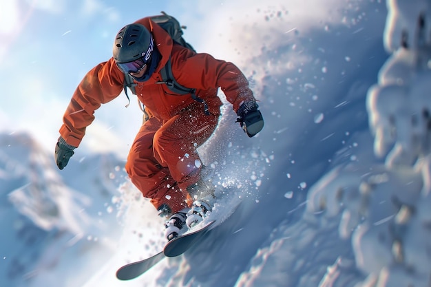 Man Snowboarding Down a Slope in Winter Capturing the Spirit of Adventure