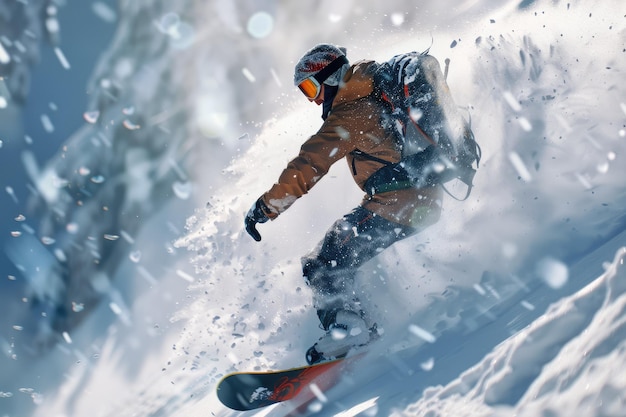 Man Snowboarding Down Snowy Slope