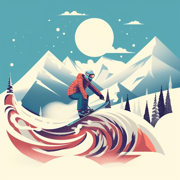 A man snowboarding in front of a mountain landscape.