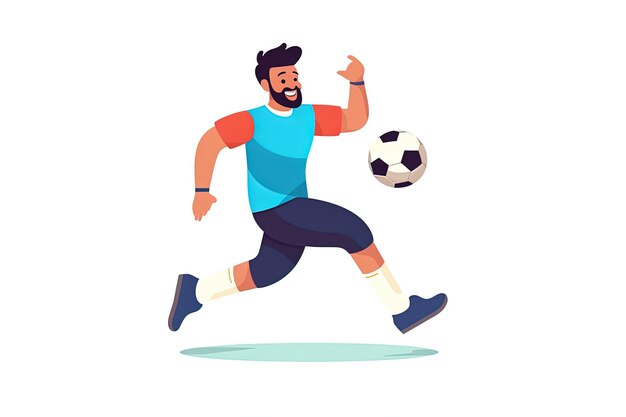 man soccer player playing ball on white background illustration Cartoon guy kicks football ball