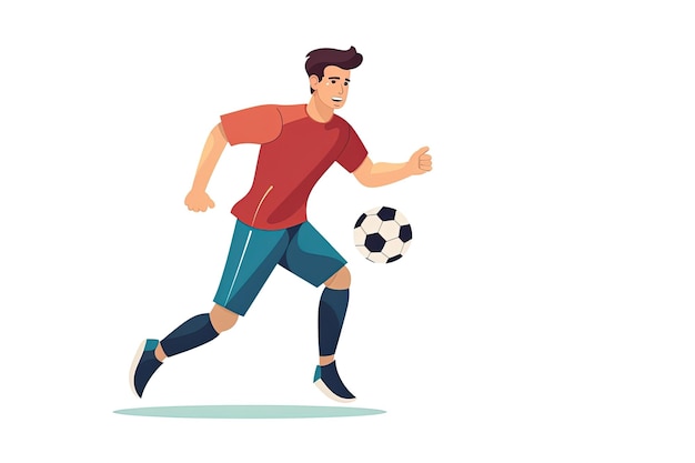 man soccer player playing ball on white background illustration Cartoon guy kicks football ball