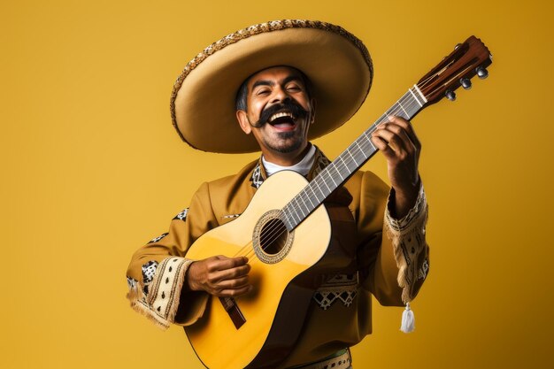 Photo a man in a sombrero is playing a guitar