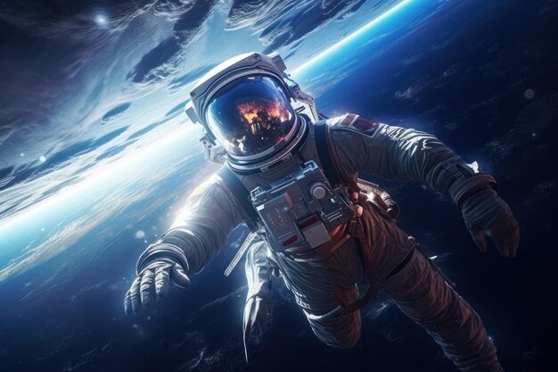 A man in a space suit floating in the air Perfect for science fiction or spacethemed designs