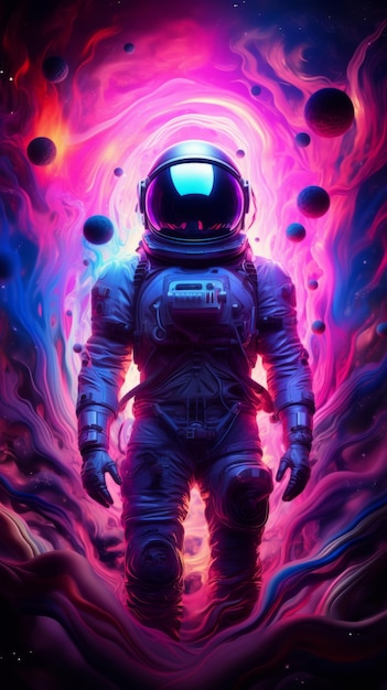 A man in a space suit standing in a tunnel