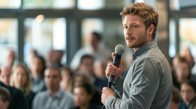 Photo man speaking at conference event