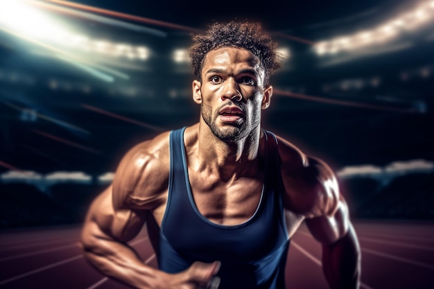 A man in a sports uniform with a blue tank top and a black tank top with the word gym on it.