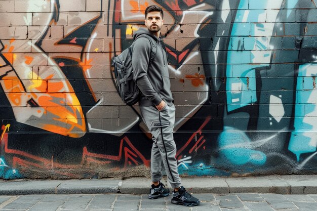 Photo man in sporty athleisure outfit with a sleek backpack