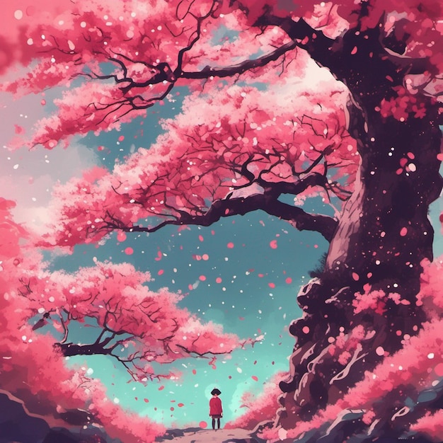 Photo a man standing under a cherry blossom tree.