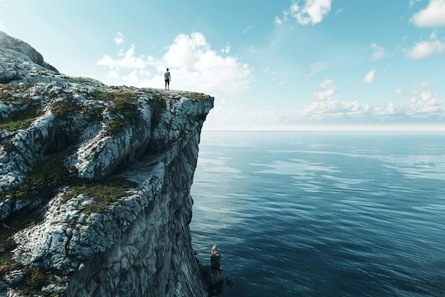 Photo a man standing on a cliff overlooking the ocean