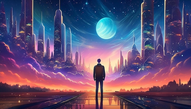 Man standing at a dreamy night