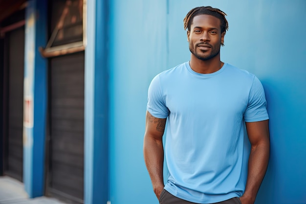 Man Standing in Front of Blue Wall