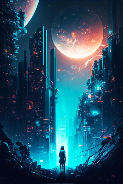 Man standing in front of a futuristic city Generative AI