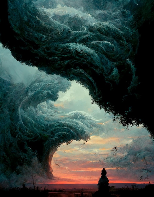 Man standing in front of a huge cloud formation generative ai