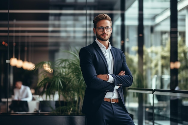 a man standing in front of the office