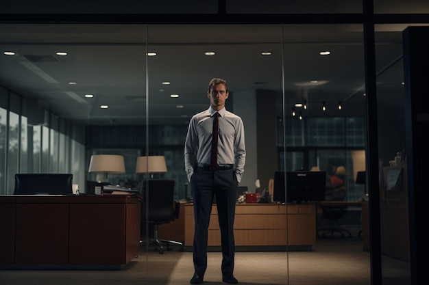 a man standing in front of the office