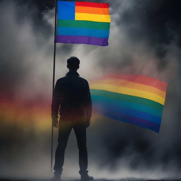 Man Standing in Front of Rainbow Flag