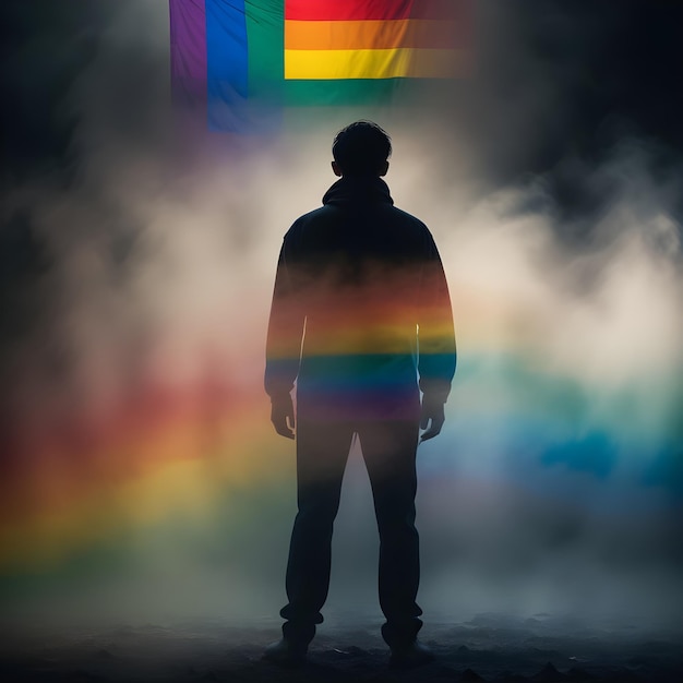 Man Standing in Front of Rainbow Flag