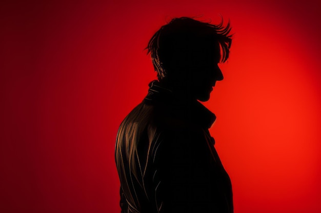 a man standing in front of a red light