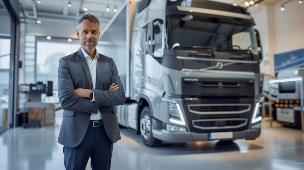 a man standing in front of a truck with the number 4 on it