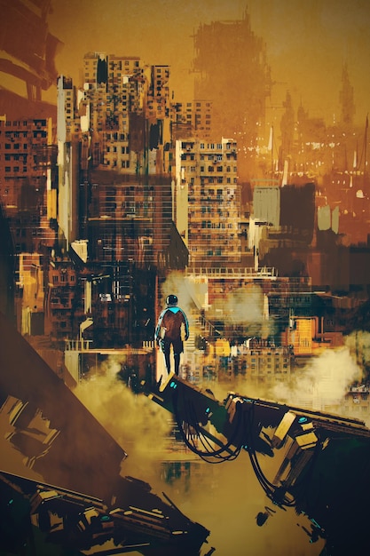 man standing on futuristic architecture,illustration