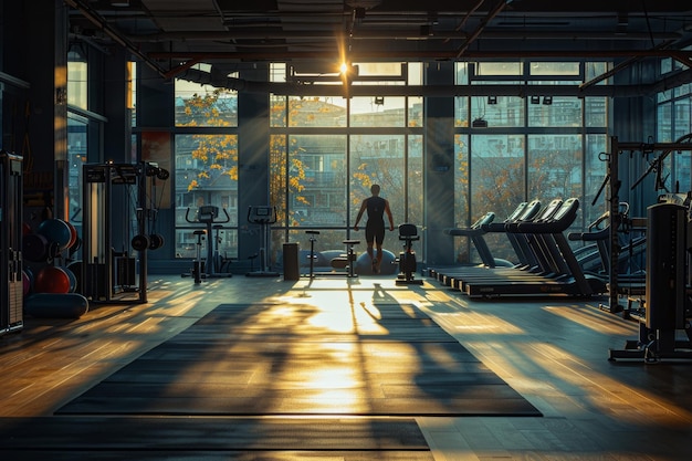 Man Standing in Gym Looking Out Window