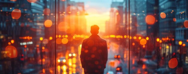 Man Standing in the Middle of a City at Night