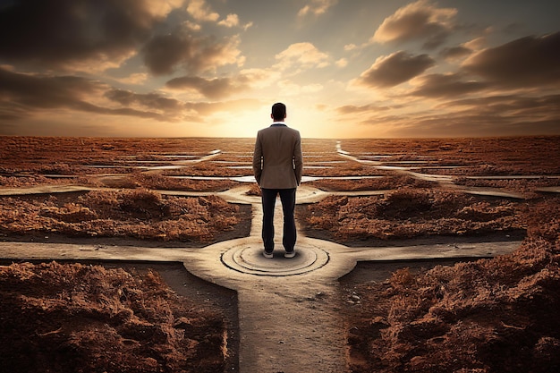 a man standing in the middle of a labyrinth