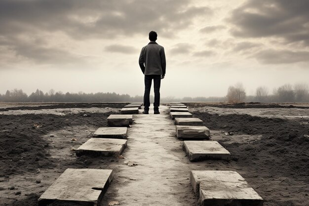 a man standing in the middle of a labyrinth