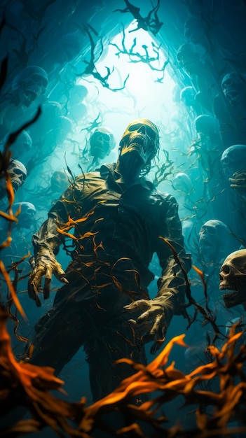 Man standing in the middle of sea of seaweed Generative AI