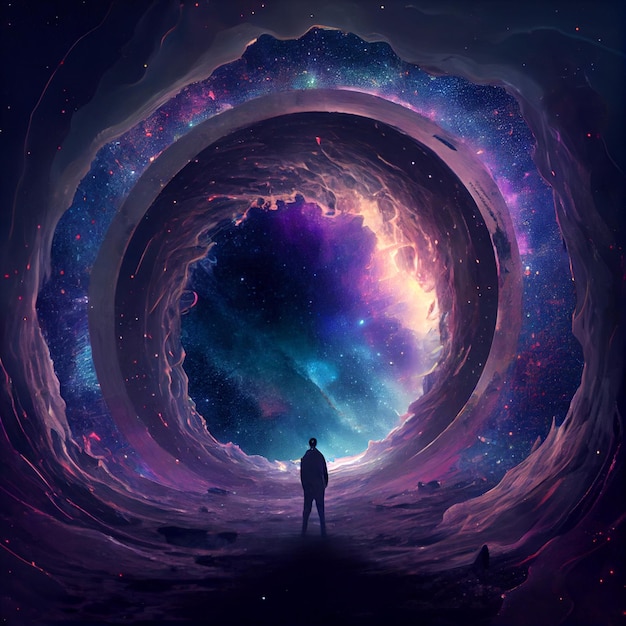 Man standing in the middle of a space tunnel generative ai