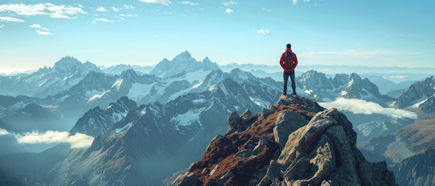 Man Standing on Mountain Peak