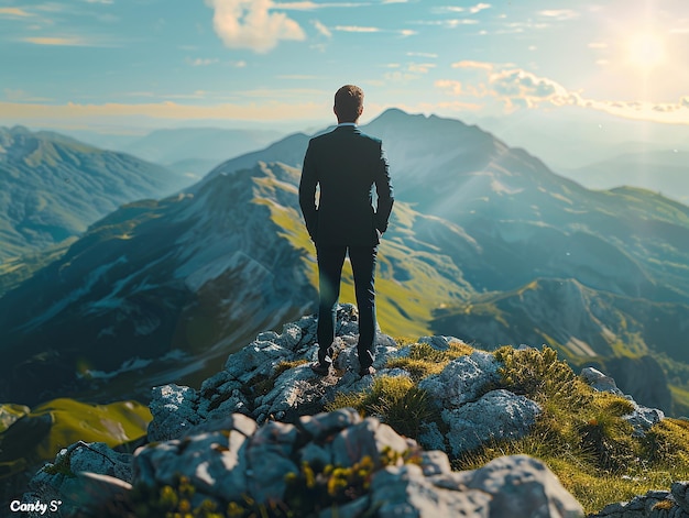 Photo man standing on mountain top