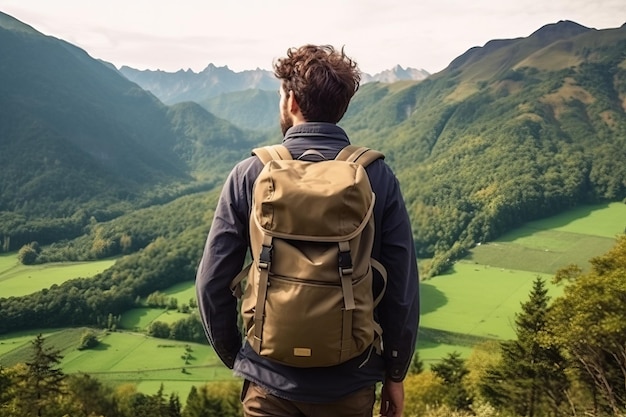 A man standing on a mountain with a backpack