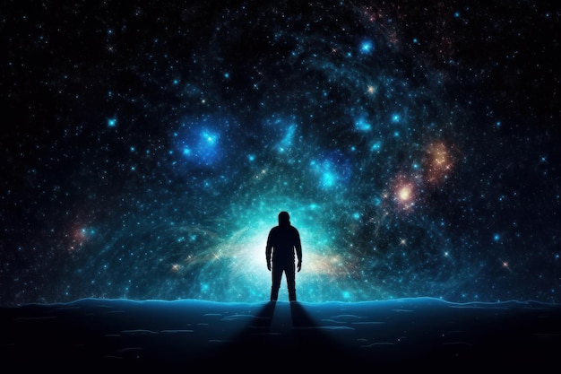 A man standing in planet in front of glowing light generative AI