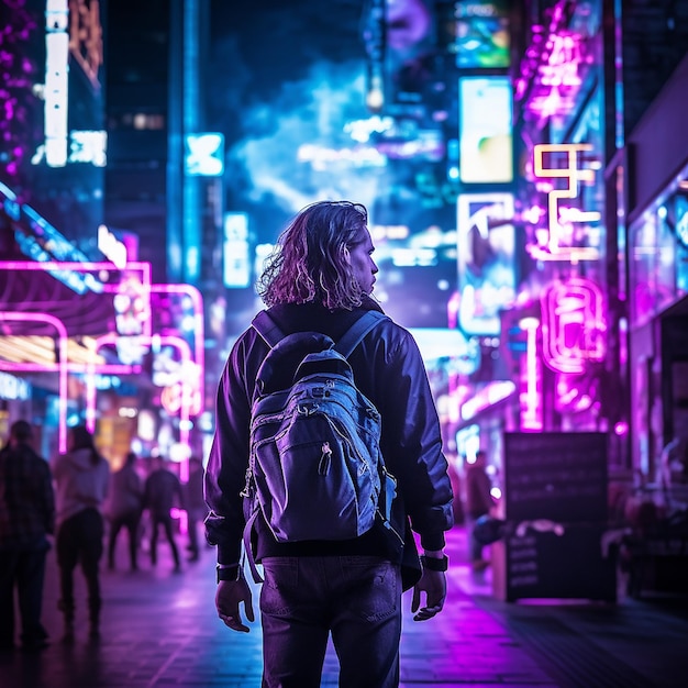 the man standing on the street is looking at the city