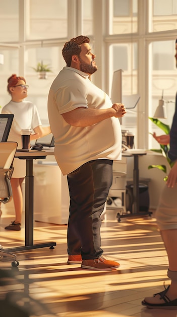 Man standing thoughtfully in office representing professional life balance and health awareness